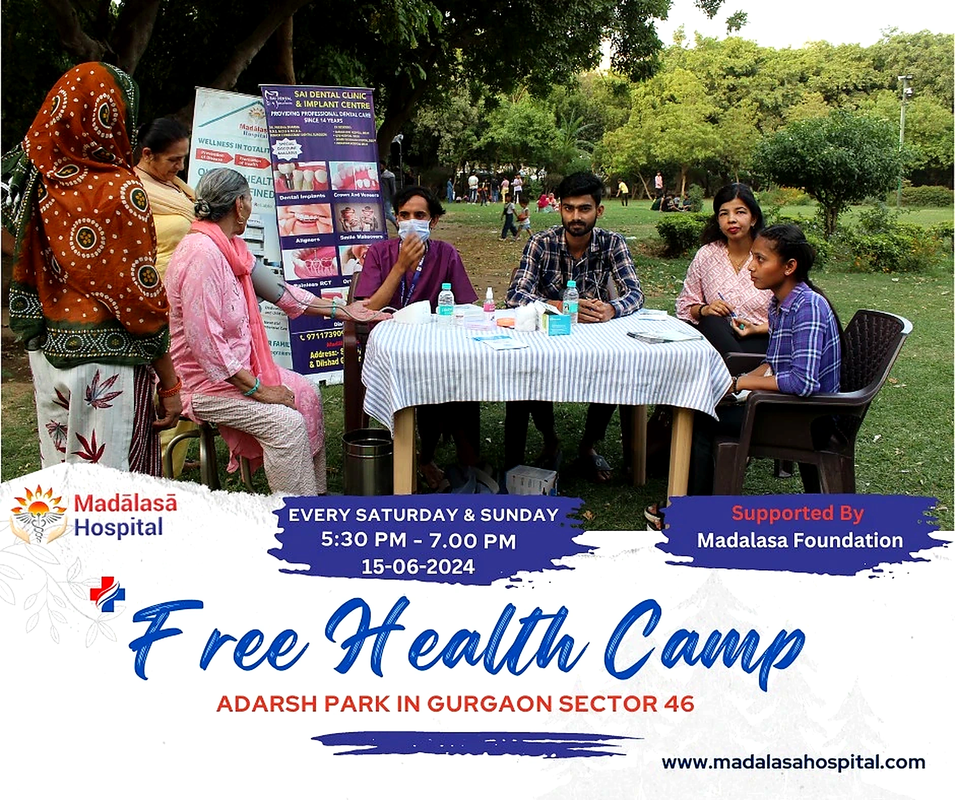 Patients receiving free medical consultation at a Madalasa Foundation health camp